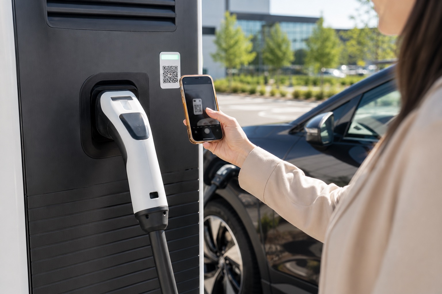 Driver QR charging screen for paid EV charging sessions.